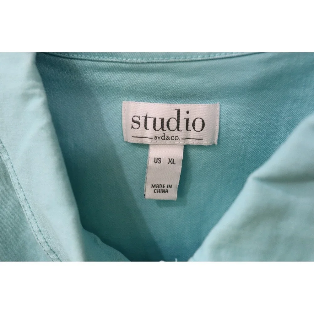 Denim & Co Light Aqua XL Twill Jean Jacket with Scalloped Bottom